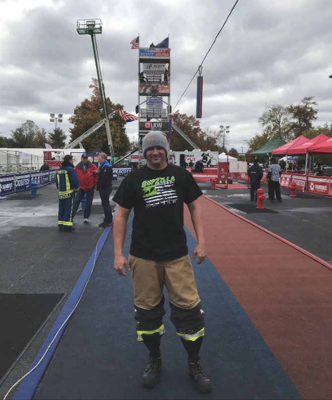 SupZilla's tweet photo. The West Licking Combat Challenge Firefighter team were at the World Challenge last weekend showing their #SupZilla support! https://t.co/tZGHFsSn6u