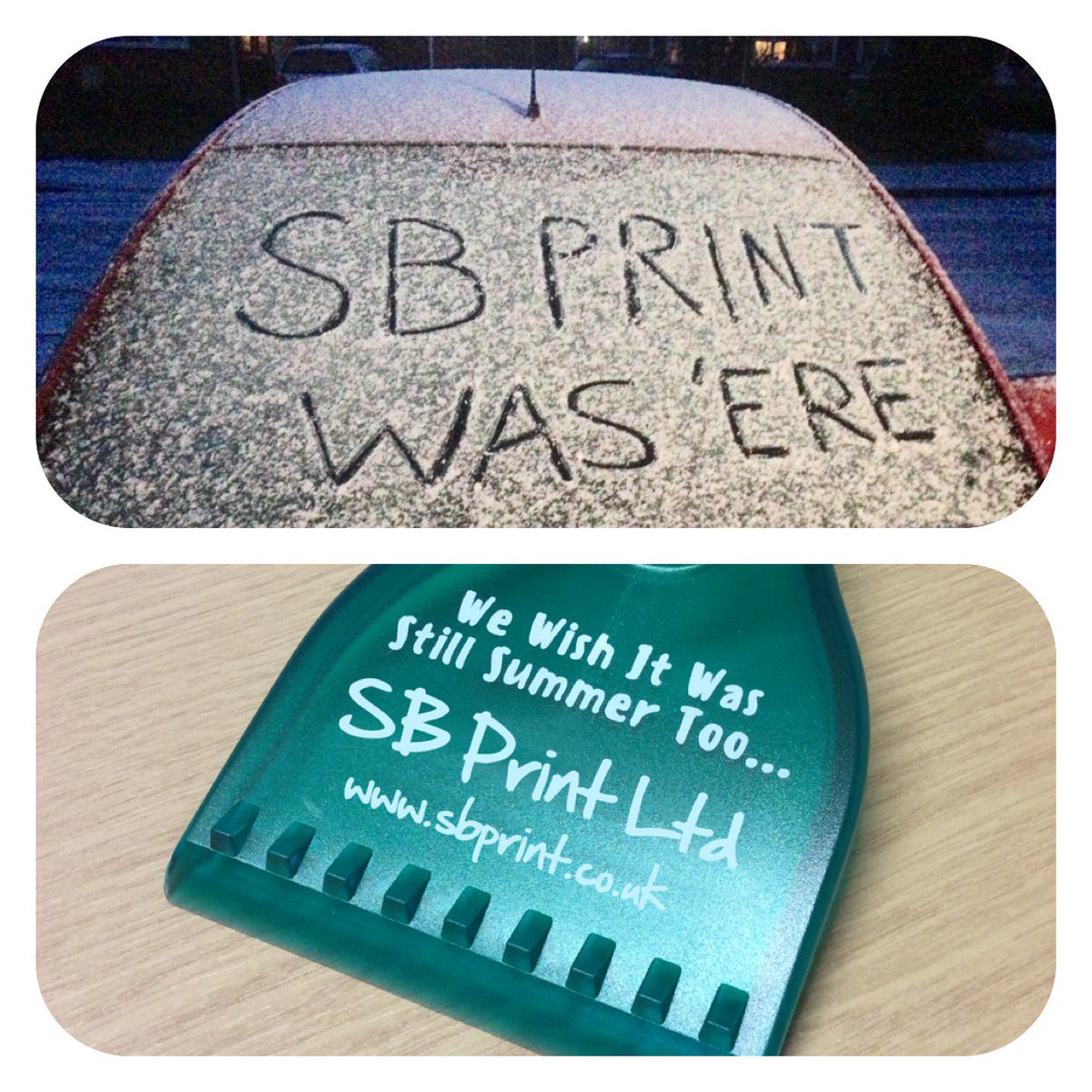 SBPrintWorcs's tweet photo. When the weather gets really cold put your marketing woolly hat on &amp; give your customers a branded ice scraper #WorcestershireHour https://t.co/CSKVXK7Fv4