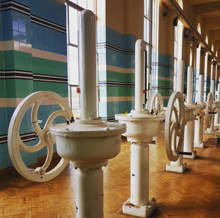 AnglianWater's tweet photo. Vintage valves at our Pitsford Water Treatment Works, Northants (the tiling and parquetry aren't too shabby either) #engineeringisbeautiful https://t.co/B3eGmJSDXo