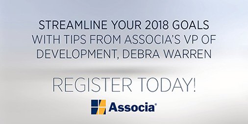 Associa's tweet photo. Streamline your 2018 goals with tips from @Associa 's VP of Development, Debra Warren. Register today: https://t.co/0GRA7PwO1c #HOASuccess https://t.co/TypL3M1Pgt