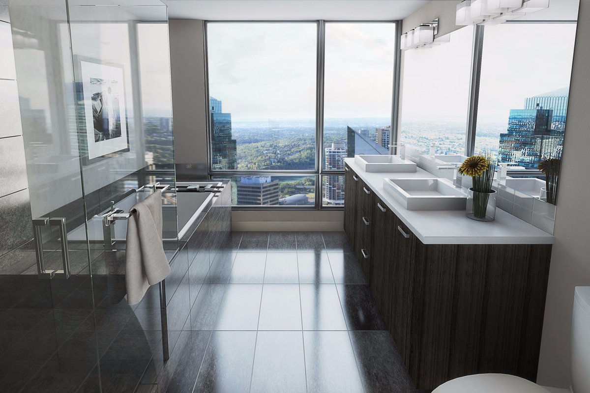 westrichpacific's tweet photo. The elegant bathrooms in #EncoreTower are designed to give a spa like feel in your own home. Pictured in dark &amp; light, which do you prefer? https://t.co/anuEQMKkfr