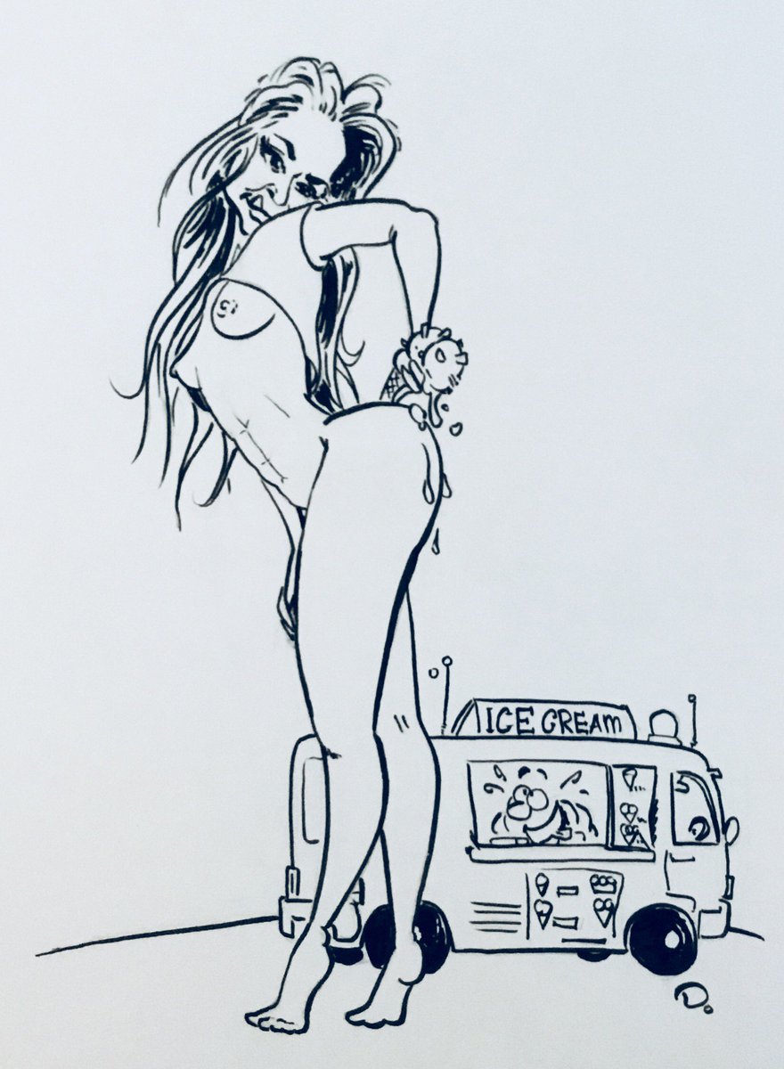 ToonRude's tweet photo. The last #inktober inkling. She makes a mess of the ice cream. A last reminder of #summer up north. #inktober2017 #boob @Vienna_Exhib https://t.co/YabkWyiRTq
