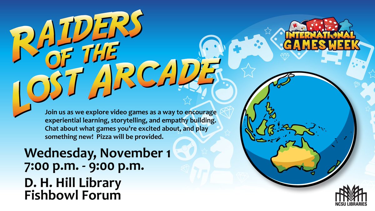 New Student Programs (@ncstatensp) on Twitter photo Join <a href="/ncsulibraries/">NC State University Libraries</a> for their International Games Week celebration TONIGHT! All are welcome! lib.ncsu.edu/events/raiders… #NCState21 Join <a href="/ncsulibraries/">NC State University Libraries</a> for their International Games Week celebration TONIGHT! All are welcome! lib.ncsu.edu/events/raiders… #NCState21