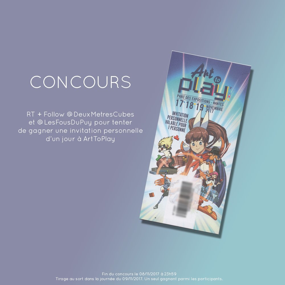 DeuxMetresCubes's tweet photo. #RT + #Follow @DeuxMetresCubes
et @LesFousDuPuy pour tenter
de gagner une invitation personnelle
d’un jour à #ArtToPlay ! https://t.co/4YpkVwaU15