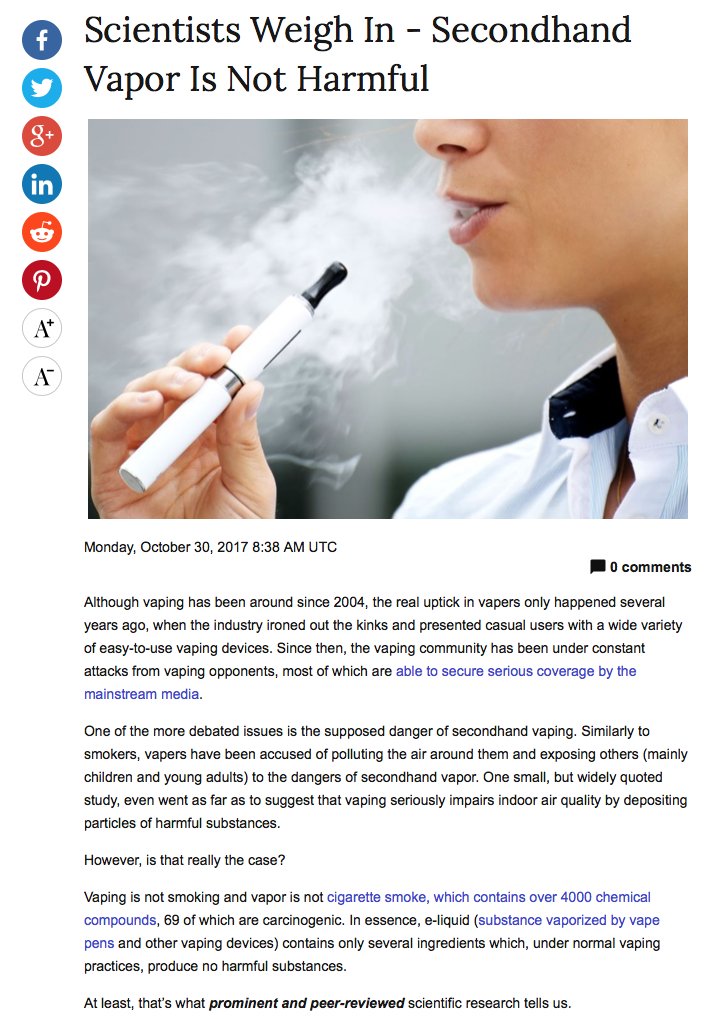 VapingAlliance's tweet photo. Scientists Weigh In - Secondhand Vapor Is Not Harmful https://t.co/z46O4C7by6 #ecigs #vaping #harmreduction https://t.co/smwFoQRNcI
