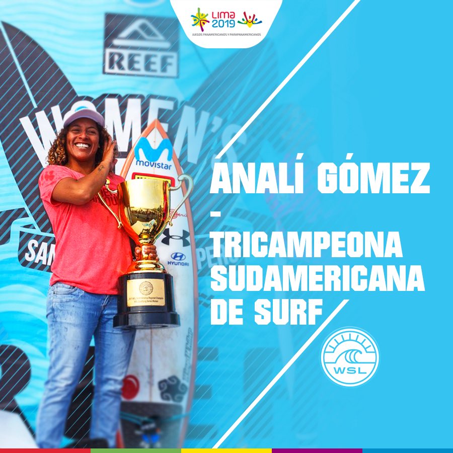 Lima2027Juegos's tweet photo. Felicitamos a Analí Gómez por lograr su tercer título sudamericano. Es la única surfista de la historia que logra este récord 👏🏻👏🏻 https://t.co/Cl5RT0CV7v