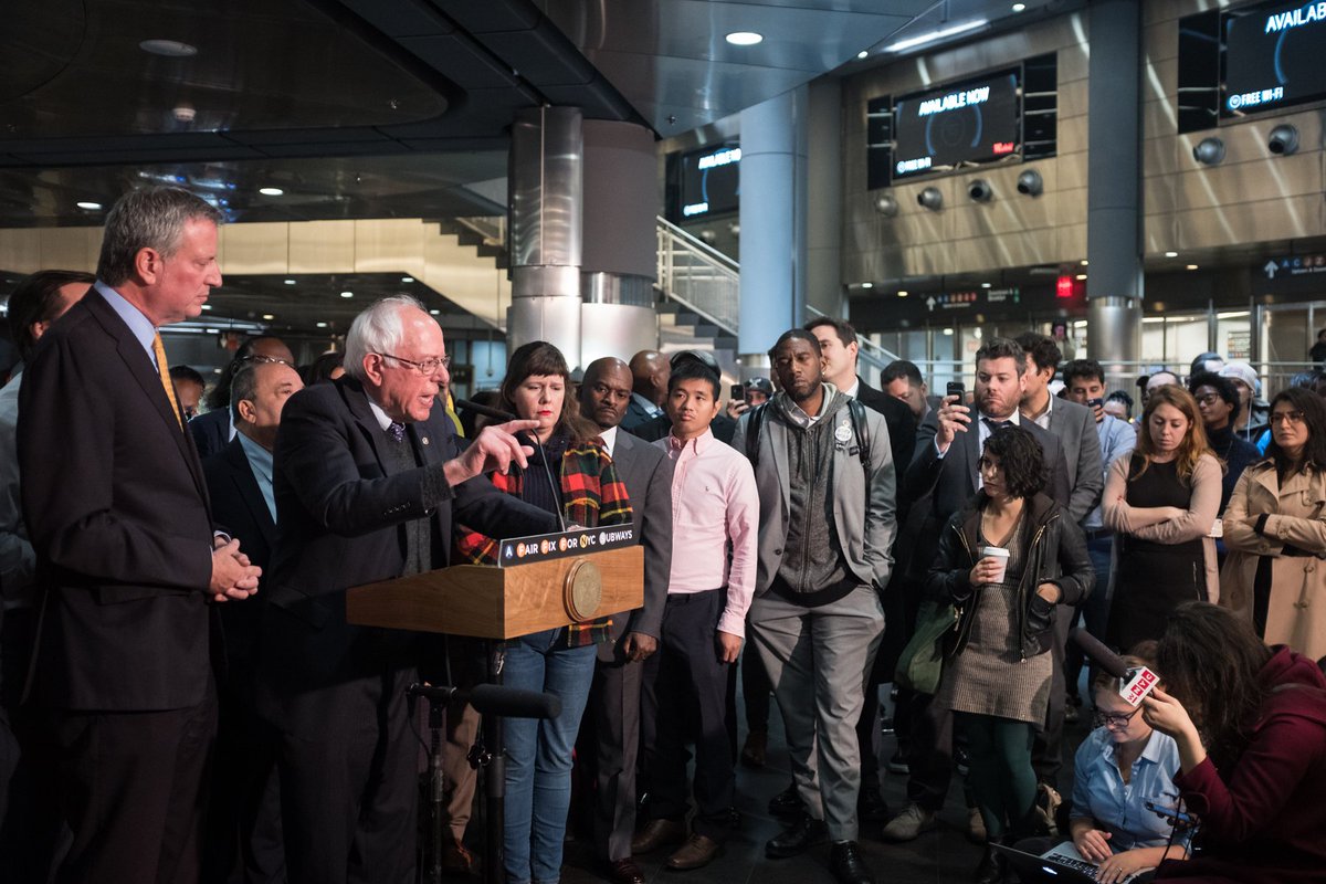 nycgov's tweet photo. ICYMI: @NYCMayor and @SenSanders talked about the #FairFix plan today at the Fulton St station. Read the plan at: https://t.co/YsMnhbWaYP https://t.co/IExgrzjfkA