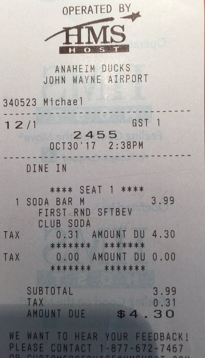 Bulwarkz's tweet photo. After I had a beer @HMSHost #AnaheimDucksBar charged me for club sodas #fail #avoid @JohnWayneAir #cheap https://t.co/Y1z0JVJ3X7