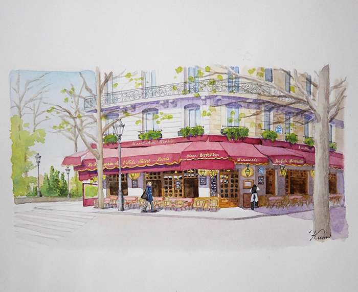 くみイラスト パリ サンルイ島のカフェのイラスト Illustration イラスト 水彩画 風景画 Landscape Paris Saintlouis サンルイ島 散歩 Watercolor Aquarelle パリ カフェ Cafe T Co Jsobm3kp2l Twitter