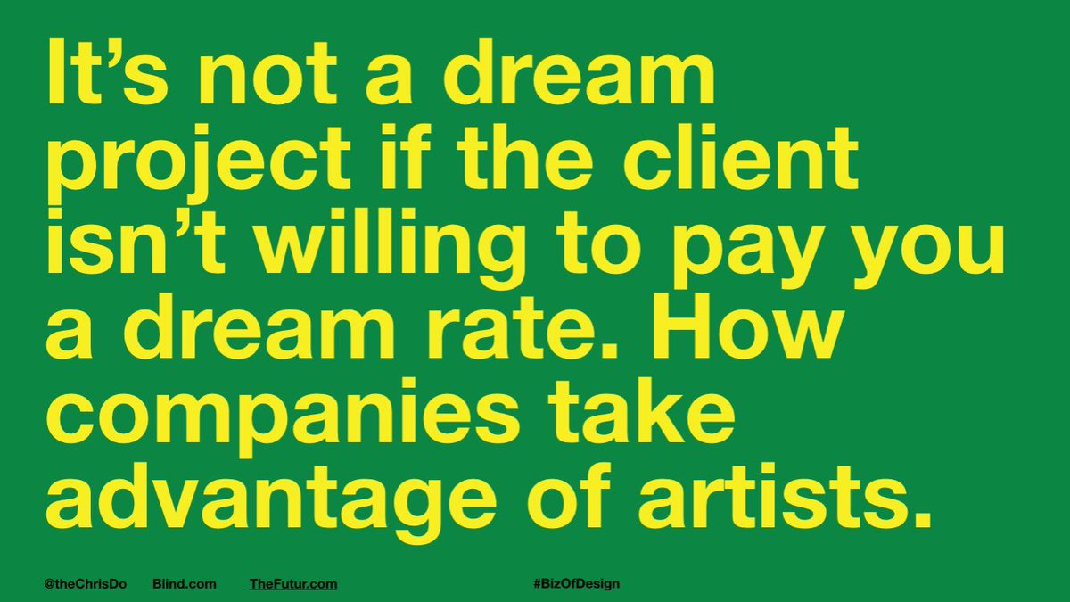 theChrisDo's tweet photo. Don't fall for the trap of working on your dream project by lowering your rates or changing your terms. That's called a nightmare project. https://t.co/9WIrmoK5Iu
