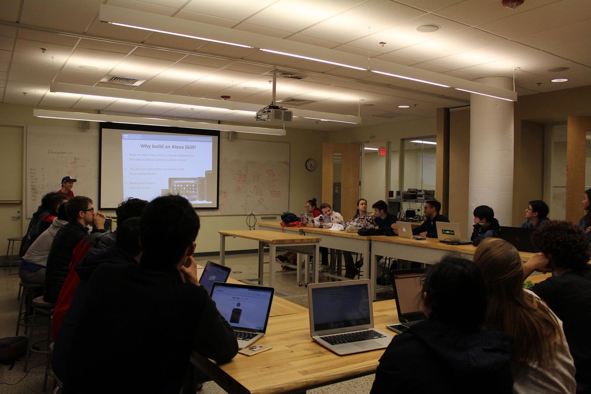 make_bu's tweet photo. Last Thursday we ran a Hacking with Amazon Alexa workshop! Turnout is looking good! @mlhacks #mlhlocalhost https://t.co/1TcUAjEA30