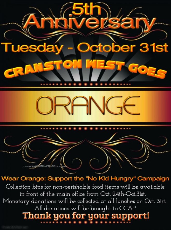 CHSWmedia's tweet photo. Tomorrow is the school wide orange out for the No Kid Hungry campaign!!! Wear your orange!🔶🔸🔶🔸🔶 https://t.co/zJIgGSY1bW