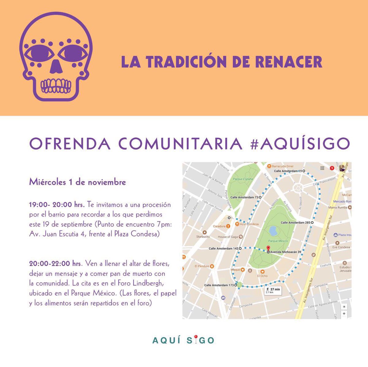 Este miércoles es la ofrenda/homenaje a las víctimas del terremoto del 19 de septiembre. Te esperamos... #aquisigo #romahipodromocondesa