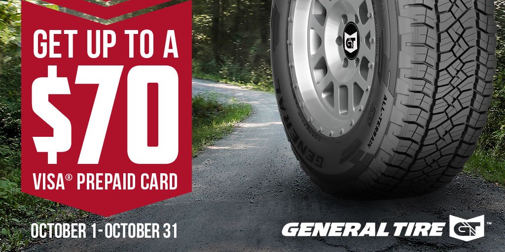 GeneralTire's tweet photo. Tuesday is the final day to qualify for up to a $70 prepaid VISA card...here are the details... https://t.co/rMn5iyy4Zj #TireHelp https://t.co/wHRCWklNTH