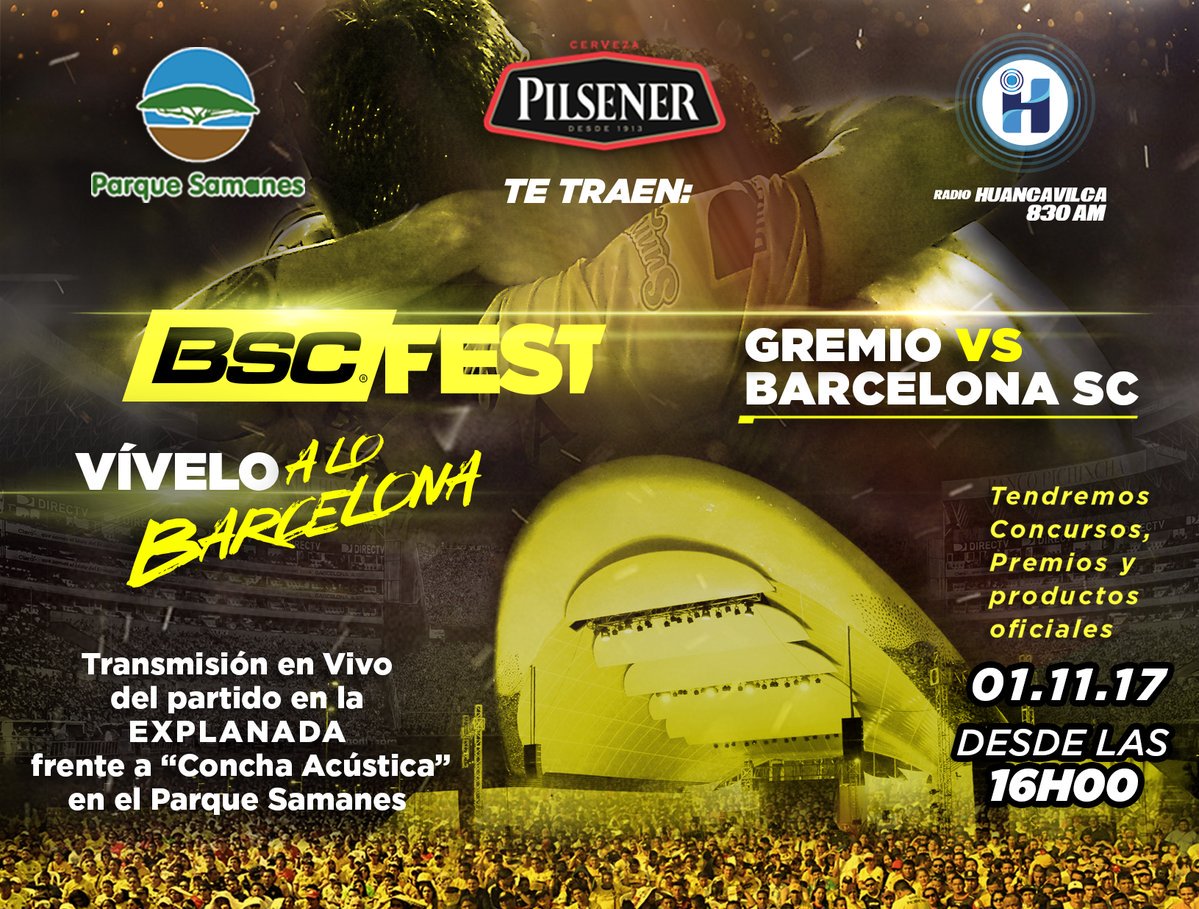 RadioHuancavilk's tweet photo. VIVE el #BarceFest EN VIVO con @RadioHuancavilk
Este miércoles te esperamos desde las 16:00 Explanada (Parque Samanes). https://t.co/DRtmYMItya