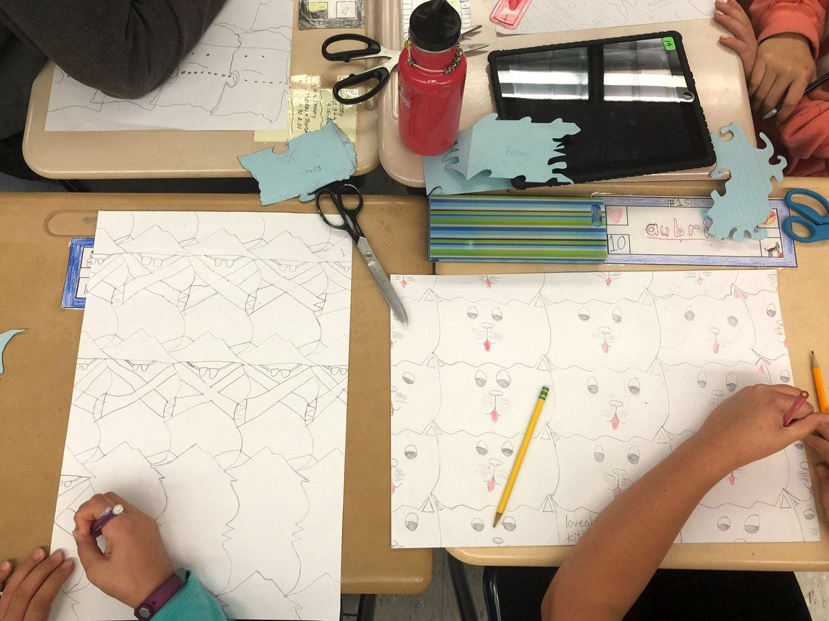 Creating tessellations-shapes that repeat without gaps or overlaps.  Can’t wait to see how they turn out! <a href="/SASD_SalfordHil/">Salford Hills Elem</a>
