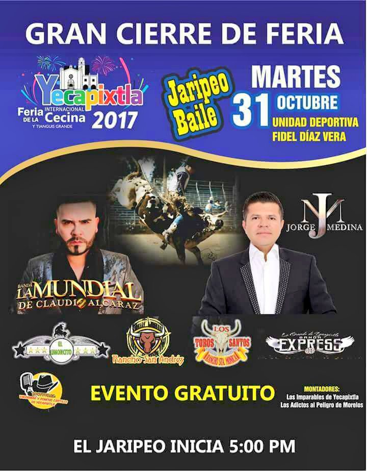 JM_CF_Colima's tweet photo. 👑Mañana👑
Cierre De Feria De La Cecina 2017 
#YecapixtlaMorelos
@BandaLaMundial  @ClaudioAlcaraz y @j_medina37 @JorgeMedinaBand #LoMasSeguro https://t.co/a81T4XxAvk