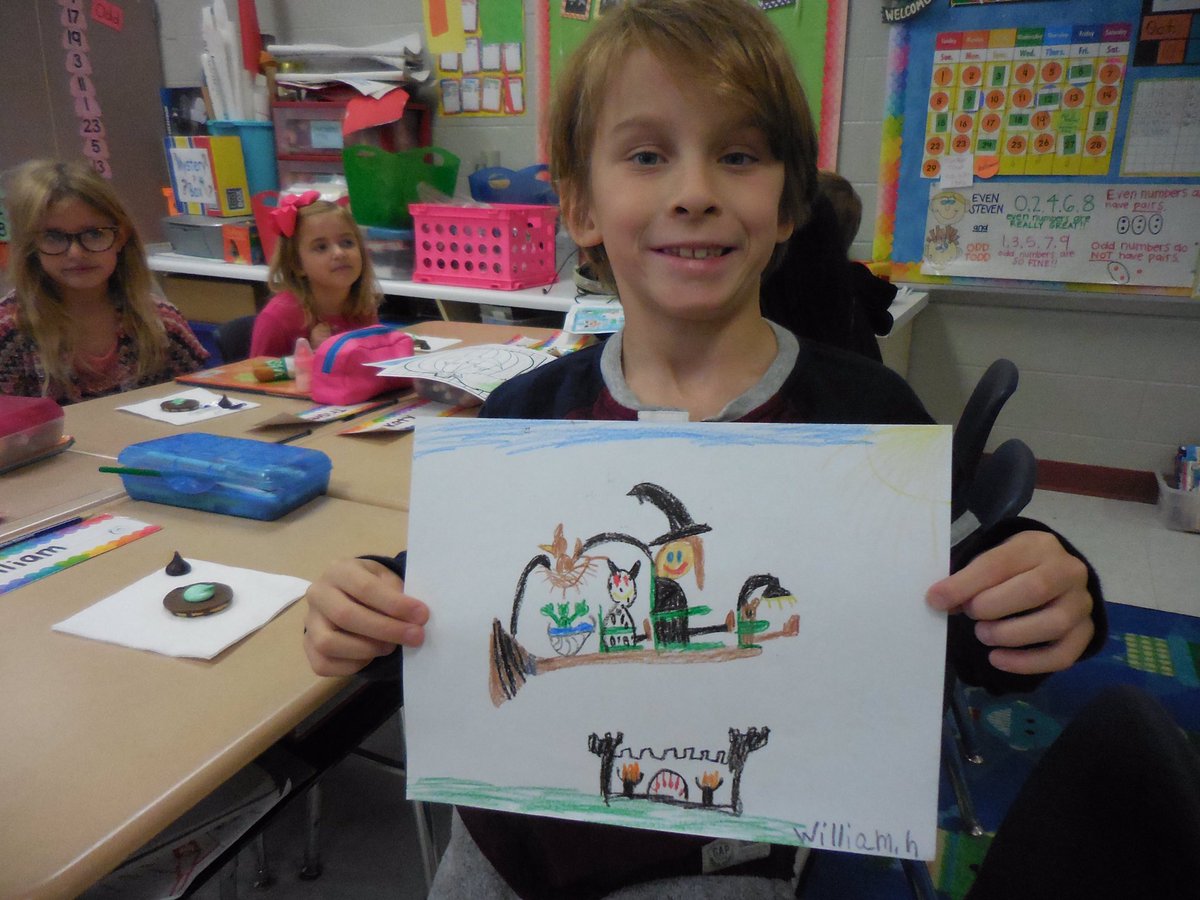 HallcoFES's tweet photo. Our second graders had so much fun listening, visualizing, illustrating and snacking to the "Room on the Broom." #feslearningcommons https://t.co/jlCHl4Dmr5