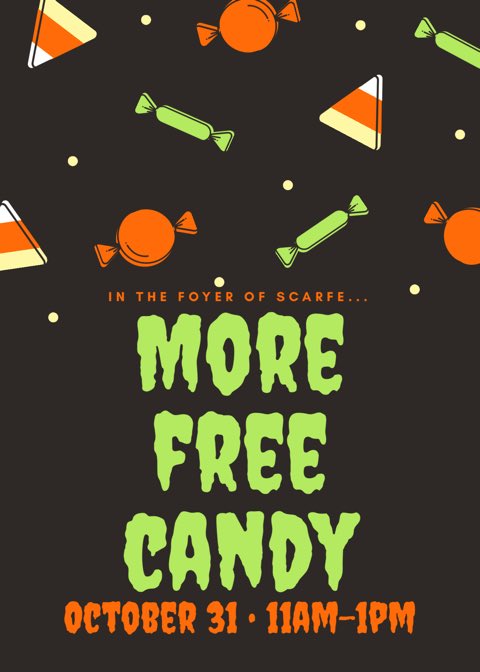 Why go Trick or Treat when you could come to Scarfe Foyer?! 👻
Come and get some treats before they run out! #UBCESA2018 #ubcbed2018