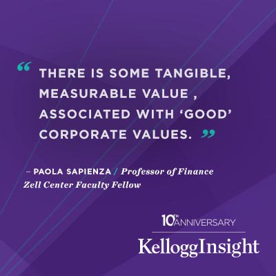 KelloggSchool's tweet photo. Prof. Sapienza explores the costs and benefits of a strong company culture of integrity. #10yearsofleadership https://t.co/ykEpDzVmlN https://t.co/eFJr15Sz2Q