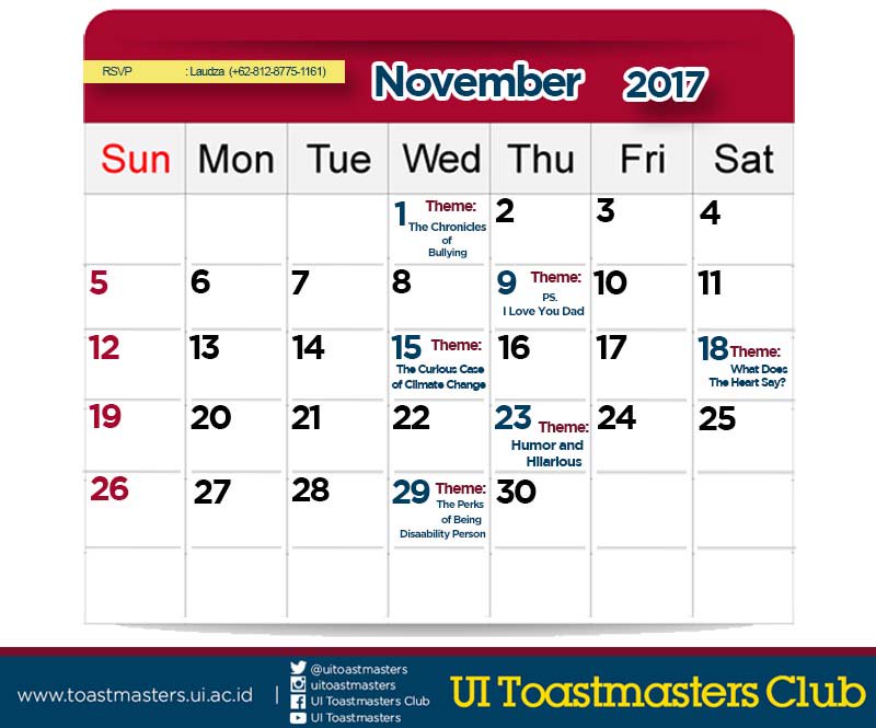 This November we will have several regular meeting being held. So what are you waiting for?? mark your date and join us.