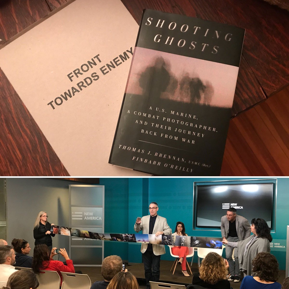Stcrow's tweet photo. Thx @NewAmerica for hosting @loupalu, @finbarroreilly. Great discussion re their books #fronttowardsenemy & #shootingghosts @thomasjbrennan https://t.co/PlPEj4JBbl