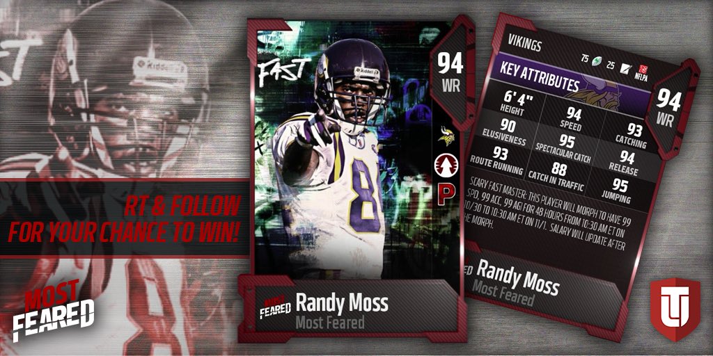 cookieboy1794's tweet photo. Do you want to play with a MORPHED Randy Moss with 99 SPEED for Halloween? RT and Follow cause giving away 1 Moss! #MostFeared #Madden18 https://t.co/0Nb28Wq7JG