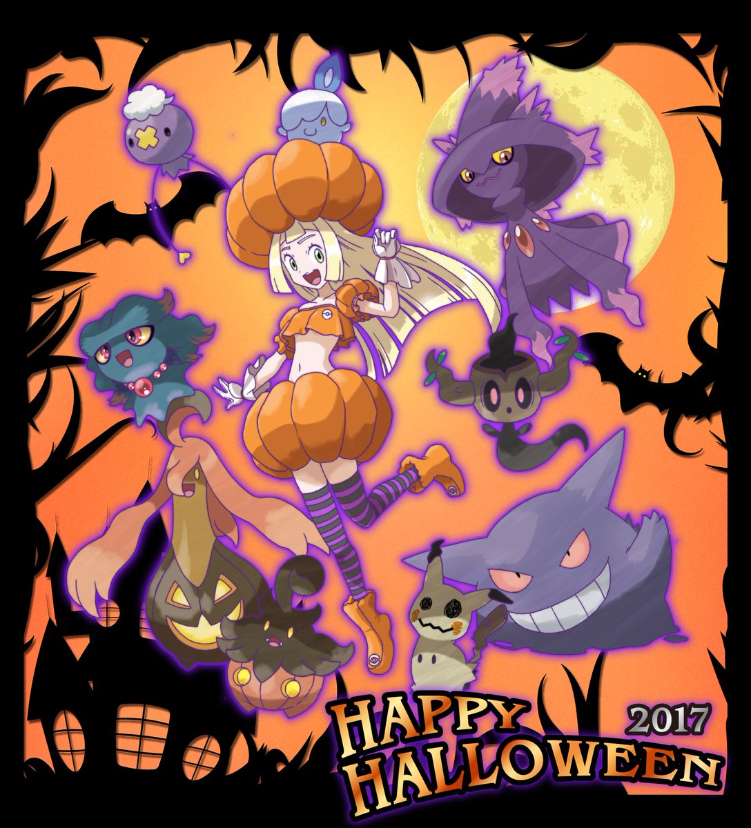 テルzeta ウマ娘中 ハッピーハロウィン 祝ったことは無いけど絵は描く リーリエにコス着てもらいました 後選抜ポケモンを少々 イラスト ハロウィンイラスト ポケモン リーリエ