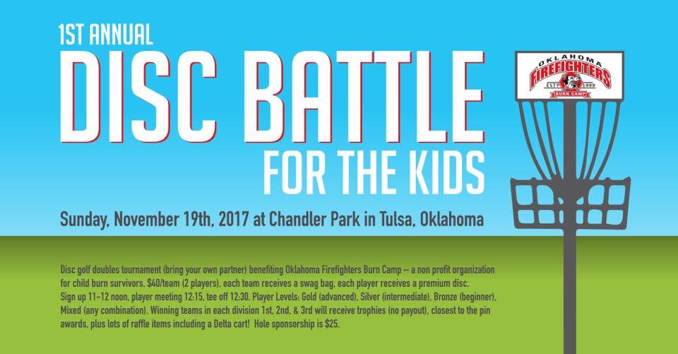 okffburncamp's tweet photo. Let em fly! Support OK Firefighters Burn Camp’s 1st disc golf tourney. All levels welcome. Contact Kyle 918-698-3780 to register or sponsor. https://t.co/ysmnRJnpA2