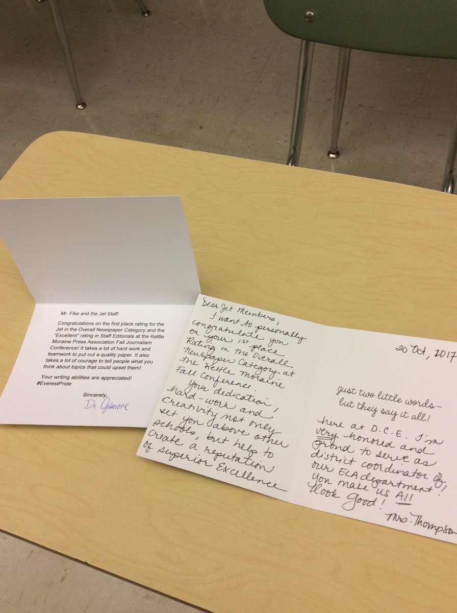 jet_dce's tweet photo. Thank you to Mrs. Thompson and Dr. Gilmore for your cards! The Jet strives to work harder everyday #Everestpride https://t.co/essSpdJkKu https://t.co/l1ziSzcncR