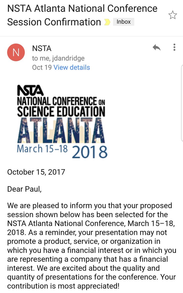 mrwilliamssteam's tweet photo. Super excited for this opportunity to share my passion at @NSTA's Annual Conference next year in Atlanta, GA! #NGSS #BetterTogether https://t.co/JQMDFX8L4k
