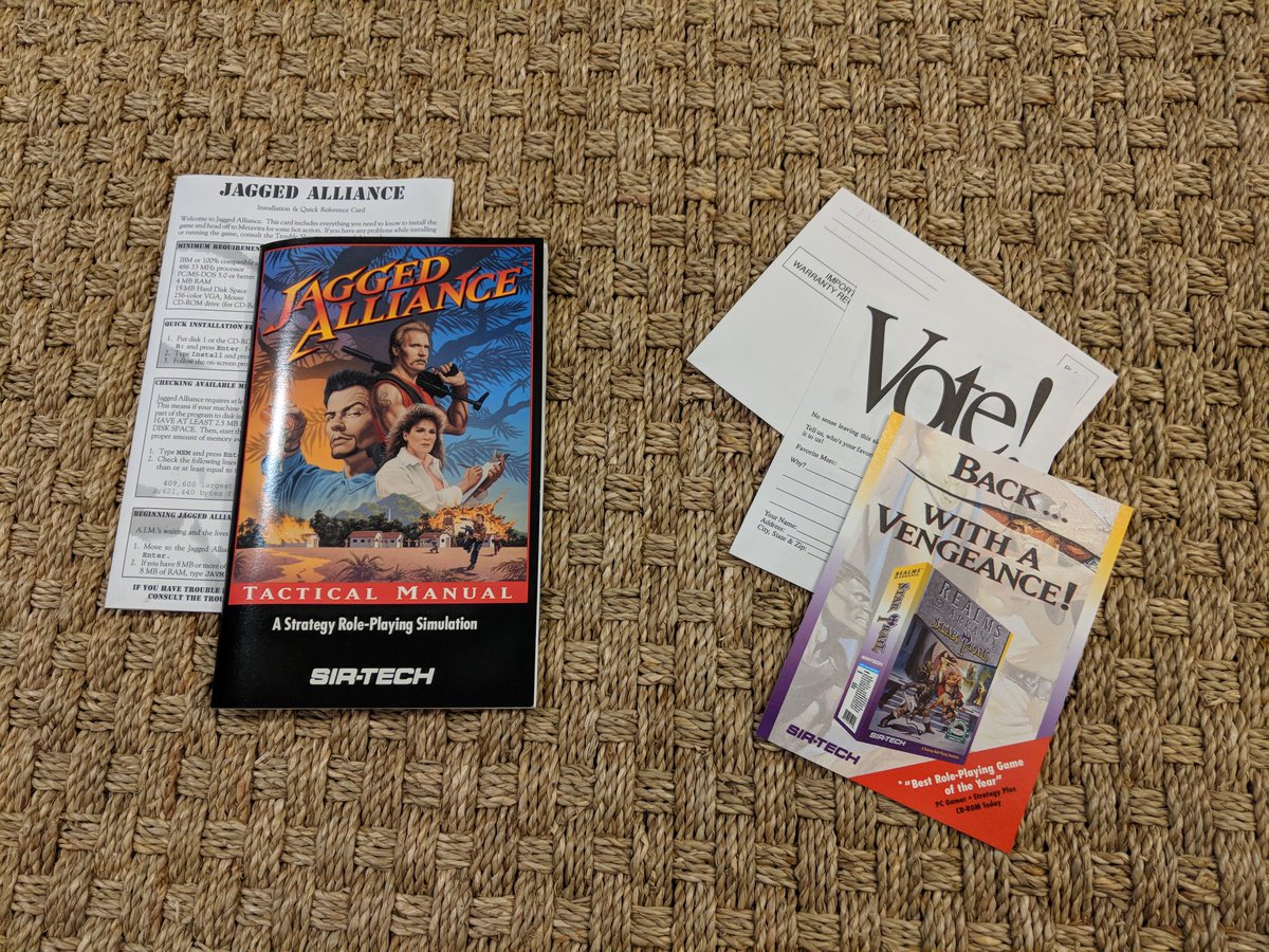 dancingcrab's tweet photo. Some tactical #DOSgaming tonight w/ #SirTech's JAGGED ALLIANCE! This is the enhanced CD-ROM edition. @bbpcgc #bigboxaday #JaggedAlliance 💿🔫 https://t.co/GFMIyoHtZJ