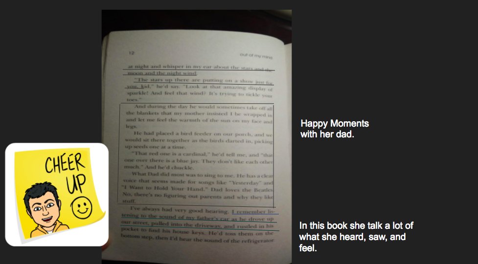 SeanCheng0220's tweet photo. Out of my mind, book snap 1, great and emotional book by  @sharonmdraper #KAStw @ms_marcum #BookSnaps https://t.co/ys5RNnUPko