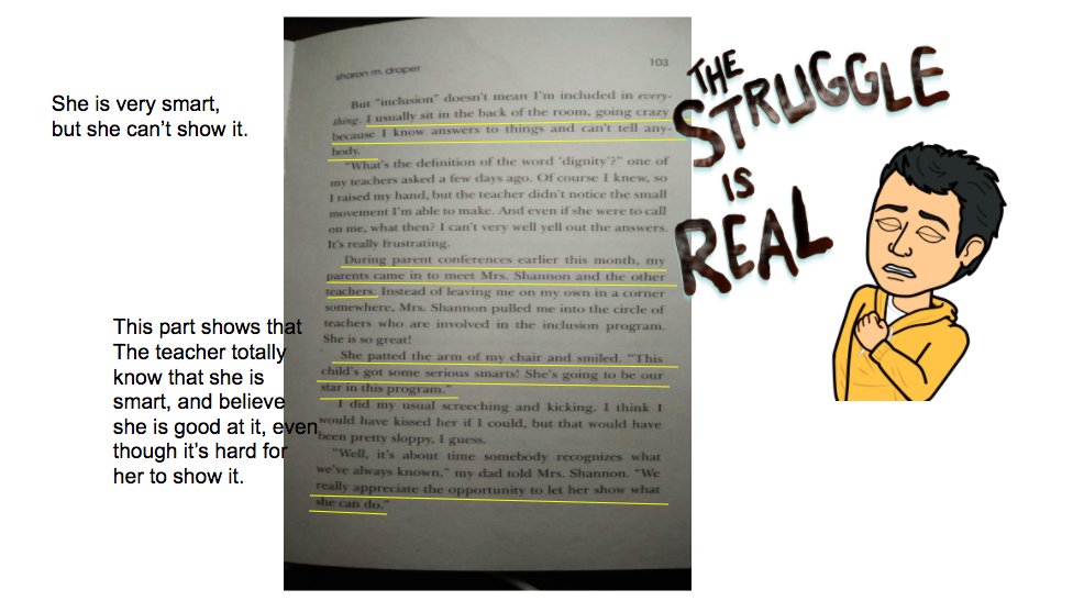 SeanCheng0220's tweet photo. Out of my mind #BookSnaps 2, by @sharonmdraper .
#KAStw @ms_marcum #BookSnaps https://t.co/WGQBcL32P4