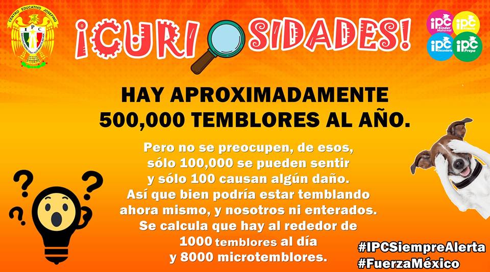 ipc_informa's tweet photo. Curiosidades: 500,000 temblores al año ... #IPCSiempreAlerta #YoSoyIPC #FuerzaMexico https://t.co/NHtqj1h2Ba