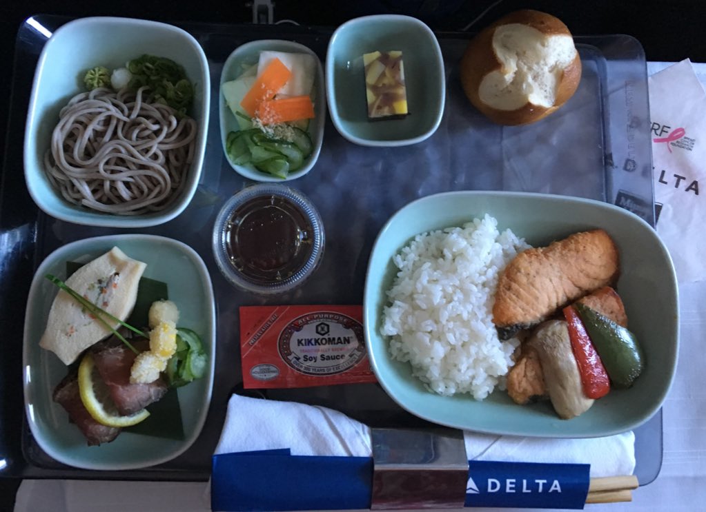 TheAirchive's tweet photo. Japanese meal option in @Delta Premium Select DTW-NRT this afternoon. @WandrMe ate well. #a350firstflyersclub #a350 #paxex #avgeek https://t.co/SGVPM8rssP