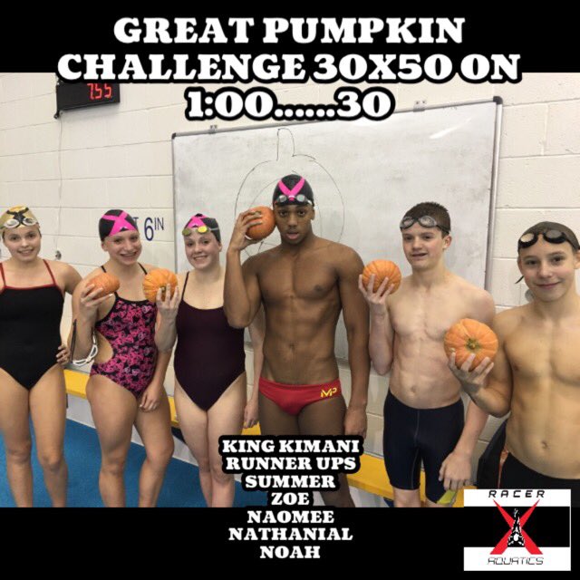 racerxaquatics's tweet photo. GREAT PUMPKIN CHALLENGE 30x50 on 1:00......30
King Kimani Runner ups Summer Zoe Naomee Nathanial Noah
#pumpkinsfloat
#racerxaquatics https://t.co/VpjywXD6gu