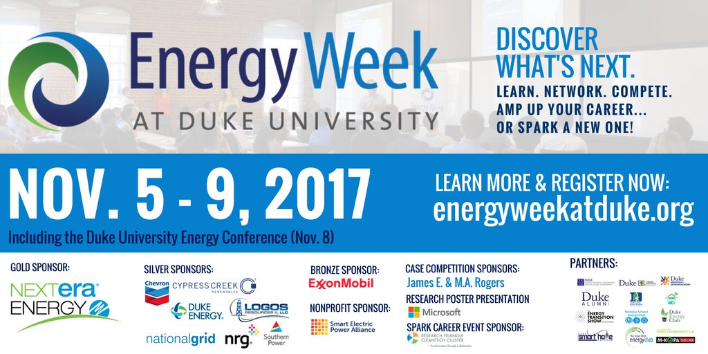FuquaEnergyClub's tweet photo. Looking to amp up your energy career? Learn and network at 12 #EnergyWeekatDuke events, incl. the Conference (11/8)! https://t.co/t2Zep4cIxO https://t.co/FwK2y1neK3