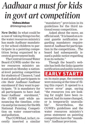 vishwamTOI's tweet photo. Aadhaar a must for kids in govt art competition - Times of India https://t.co/ktVx95cDy1 via @timesofindia https://t.co/PQaNBMPt2N