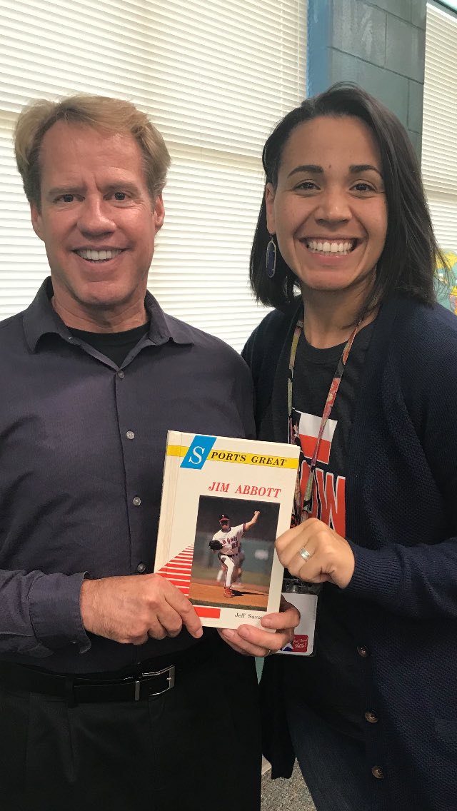 Jeff Savage author visit!  I read his bio on Jim Abbott when I was in 4th!  <a href="/JHE4th/">JHE 4th Grade</a> #HayesHawks #readersgonnaread