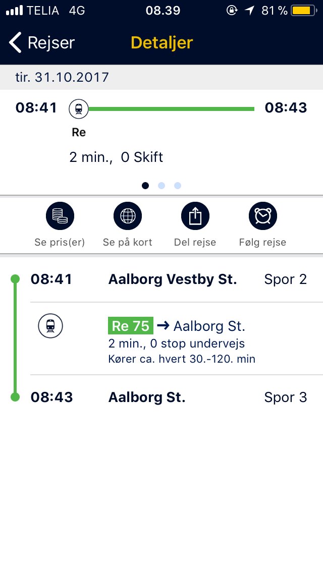 gittewitte's tweet photo. @omDSB Hvorfor informerer rejseplanen ikke om den forsinkelse, som skærmen på Aal V st. informerer om? Misser nu igen lynforb. på Aal st. https://t.co/DhIH2Wt9hh