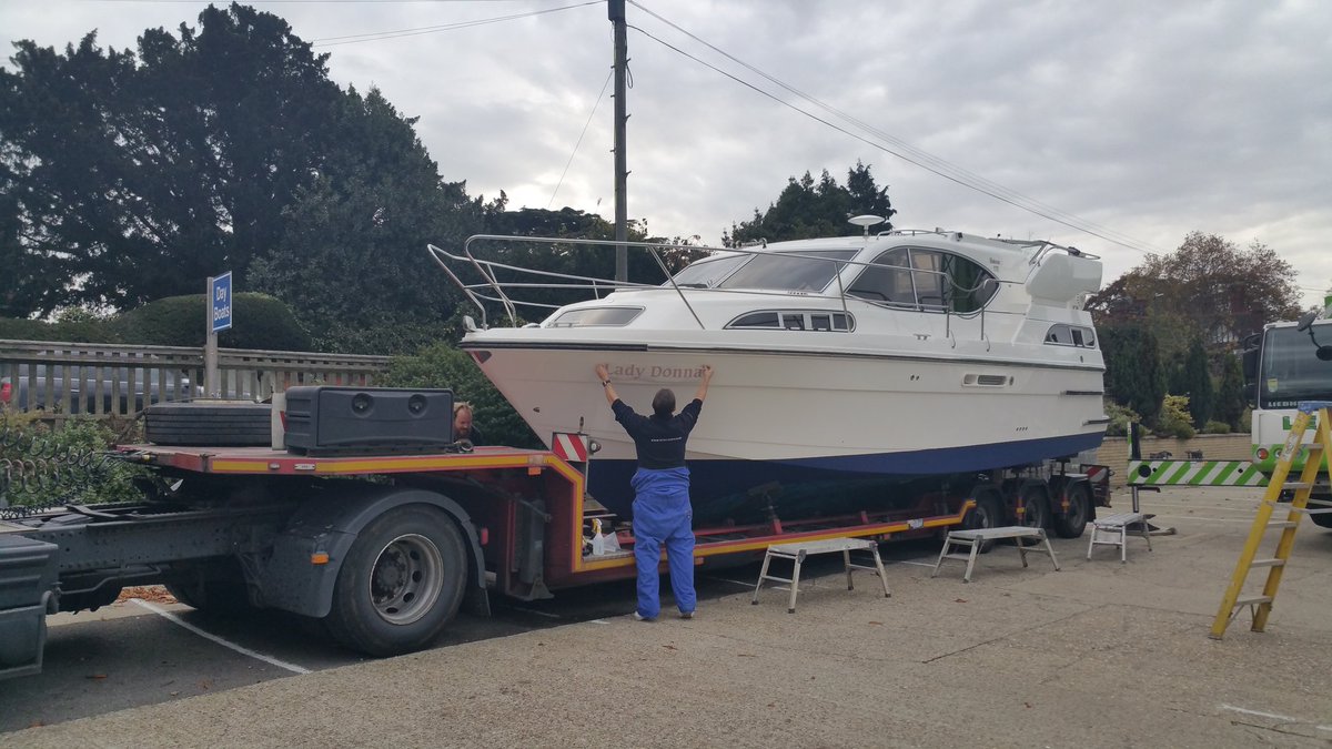 staffsclassic's tweet photo. Beautiful #haines320 delivered to #kriscruisers datchet this morning from @BroadsTours just having her new name fitted! https://t.co/wVpO7rX75E