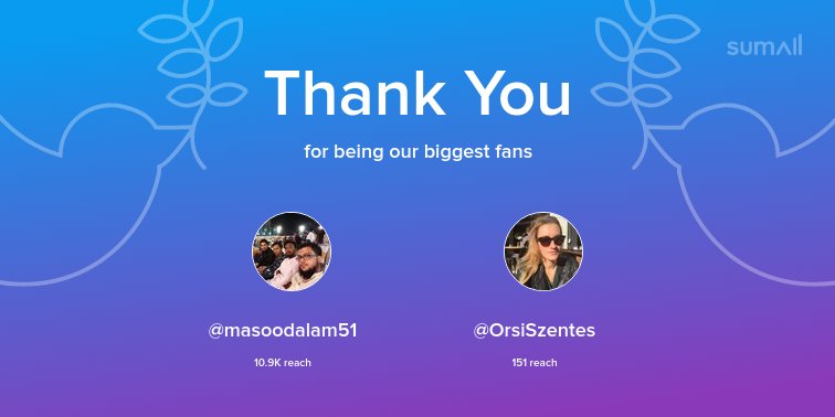Our biggest fans this week: <a href="/masoodalam51/">Shaikh Masood Alam</a>, <a href="/OrsiSzentes/">Orsi Szentes</a>. Thank you! via sumall.com/thankyou?utm_s…
