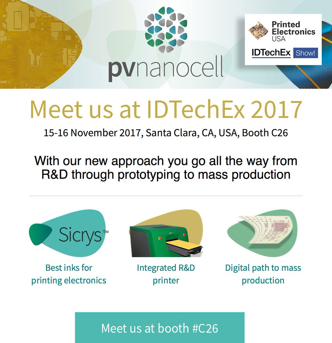 𝗪𝗲 𝗮𝗿𝗲 𝗷𝘂𝘀𝘁 𝗮 𝗳𝗲𝘄 𝘄𝗲𝗲𝗸𝘀 𝗮𝘄𝗮𝘆 𝗳𝗿𝗼𝗺 𝗜𝗗𝗧𝗲𝗰𝗵 𝗘𝗫 𝟮𝟬𝟭𝟳
Want to learn how you can go all the way from R&amp;D through prototyping to mass production?
Visit us at booth N. C26