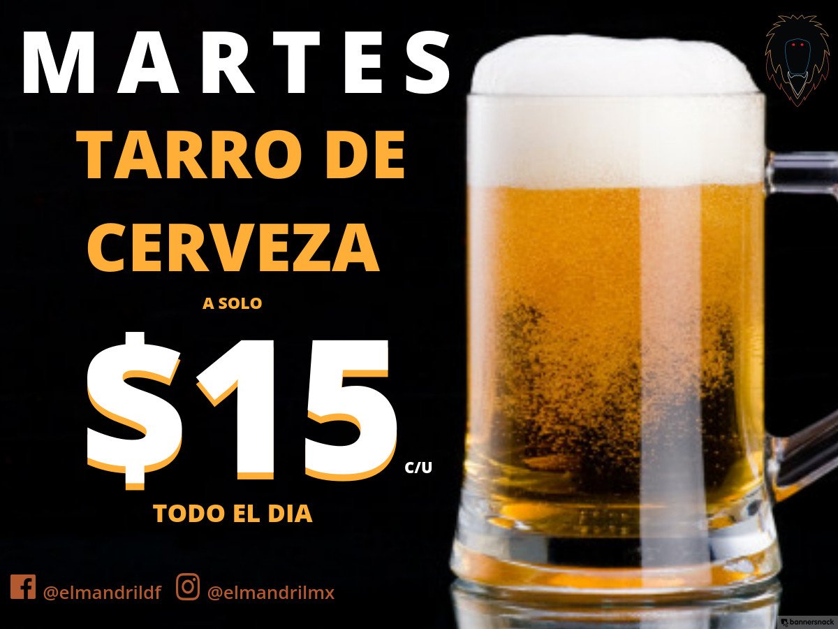 elmandrilmx's tweet photo. #HayVocesQueMeDicen que todos los martes en @elmandrilmx , son de tarros en $15. Todo el día! 🍻🍺 https://t.co/o5DHGGouPc