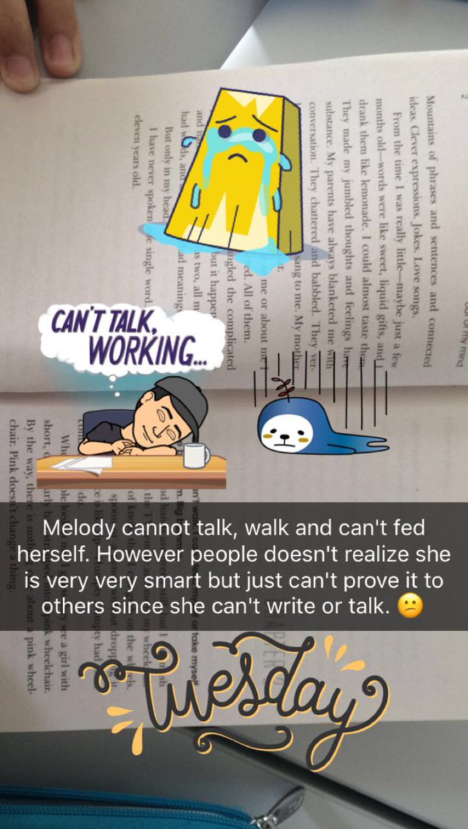 ElliotXD7's tweet photo. Below are a few of my book snaps that I complete on the book #Outofmymind by @sharonmdraper, which is awesome! @ms_marcum #BookSnaps #KAStw https://t.co/gEsUX2ALz9