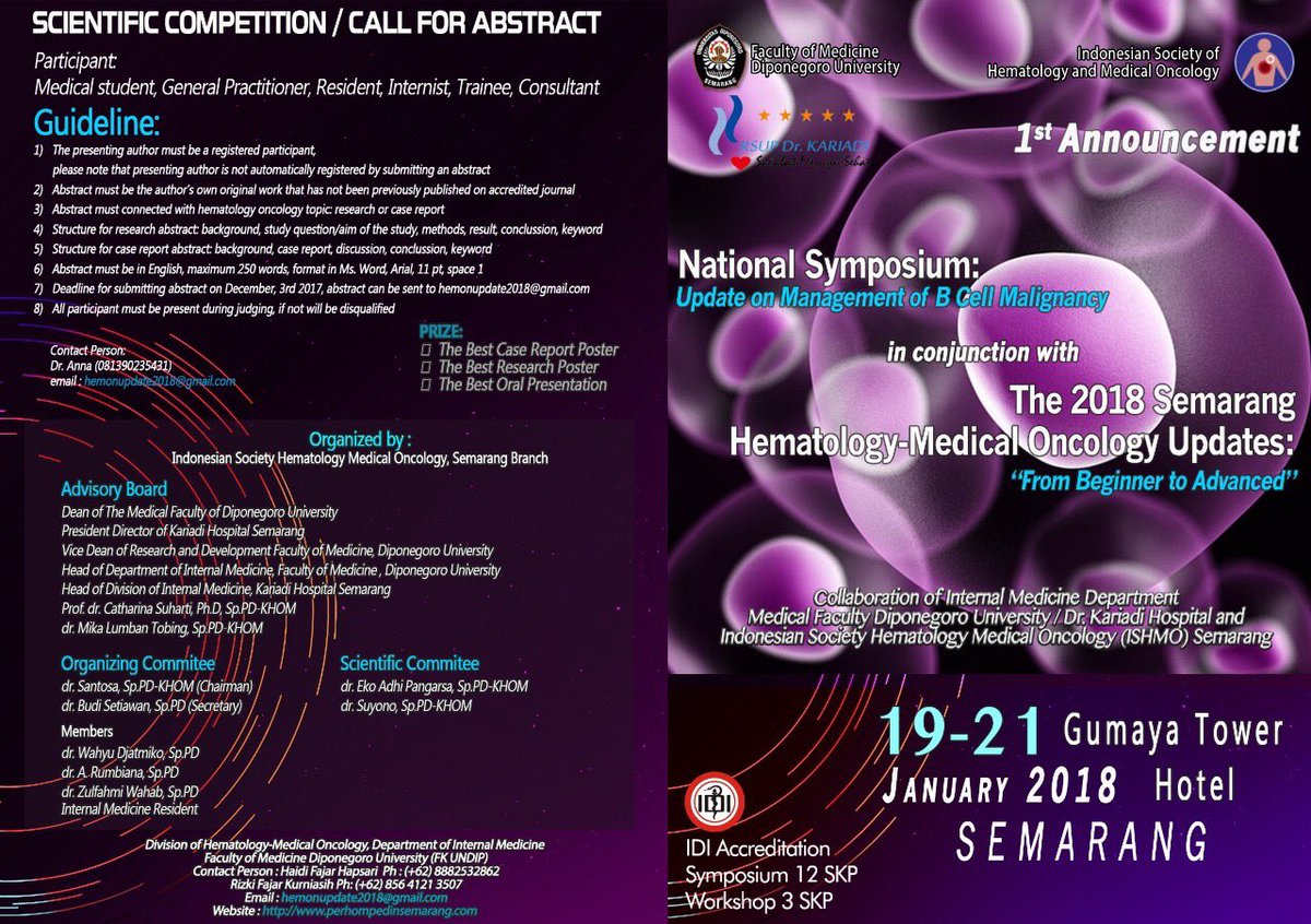 perhompedinsmrg's tweet photo. Event Selanjutnya : National Symposium Updates on Management of B Cell Malignancy - 2018 Semarang Hemato Medical Oncology Updates https://t.co/flNiZG8ZJv