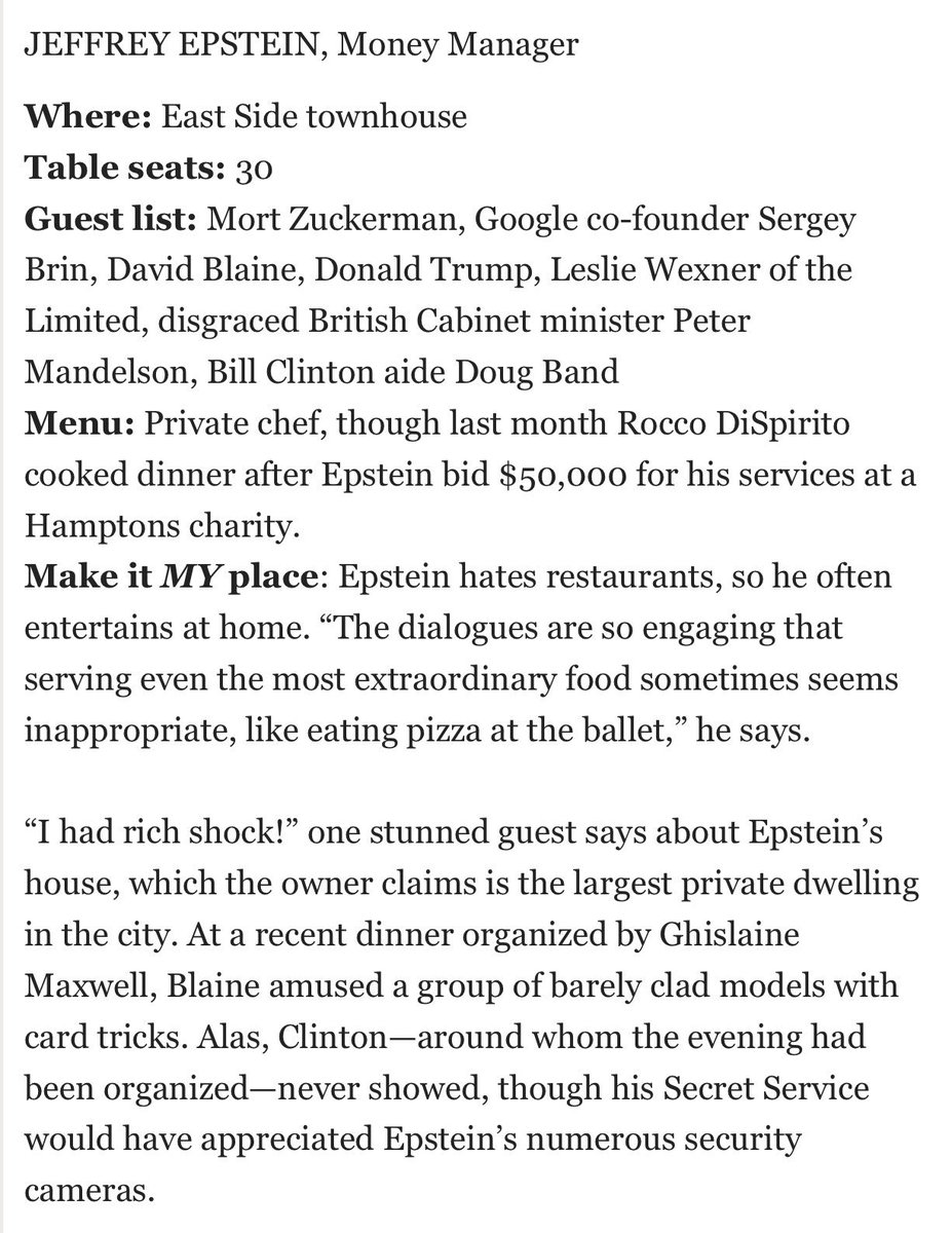 @rednkridgerunr @cossa68 @_Makada_ In 2003, Donald Trump, along with Sergey Brin and Bill Clinton aide Doug Band, dined at Epstein’s NYC apartment.

archive.is/CWpLD