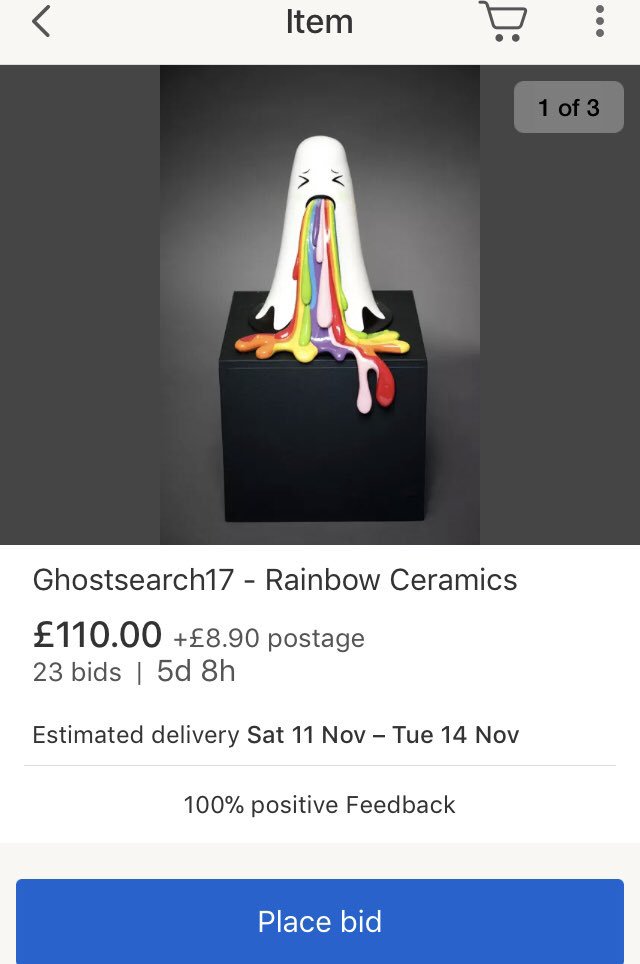 £110 already bid on our little poorly ghost! Smashing it! #yorkghost #halloween #vomit #rainbows @VisitYork