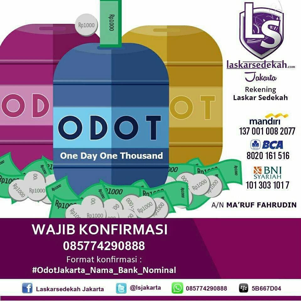 LSJakarta's tweet photo. Laskar Sedekah membuka Program One Day One Thousand Sedekah sehari seribu atau lebih juga lebih baik
#laskarsedekah
#onedayonethousand https://t.co/lvNm2yghzQ